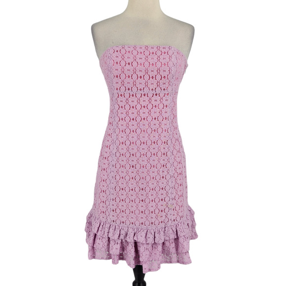 SALE Lilly Pulitzer Pink and Lavender Lace Strapless Cocktail Mini Dress Size 4 - Picture 1 of 7